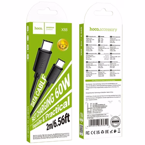 Kabelis USB C į USB C Hoco 3A 60W 2 m X88 juodas