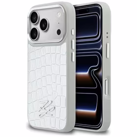 Karl Lagerfeld Croco KL Script Logo MagSafe Dėklas for iPhone 17 Pro - sidabrinis