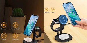 Belaidis įkroviklis CHOETECH, 15W, 3in1, magnetinis, juodas su stovu