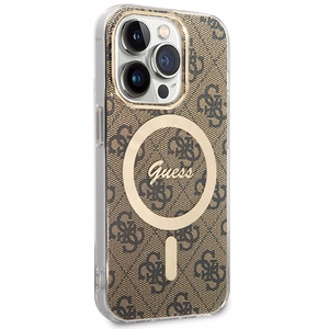Guess IML 4G magnetinis dėklas telefonui iPhone 15 Pro - rudas