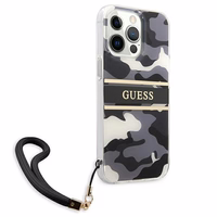 Guess GUHCP13LKCABBK iPhone 13 Pro / 13 6.1" juodas/juodas kietas dėklas Camo Strap Collection