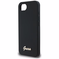 Guess Silicone Script Metal Logo MagSafe dėklas telefonui iPhone 16e - juoda