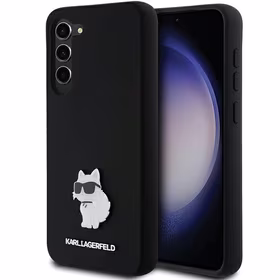 Karl Lagerfeld silikoninis Choupette metalinis smeigtukas dėklas telefonui Samsung Galaxy S23+ - juodas