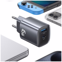 Tinklo įkroviklis USAMS CC290 T66 45W GaN 1xUSB-A 1xUSB-C tamsus