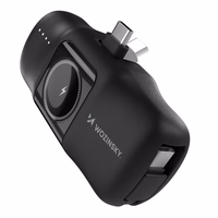 Wozinsky WF16-YCS 5000mAh 15W USB-C mini išorinė baterija su įmontuotu USB-C kabeliu ir Apple Watch įkrovikliu - juoda