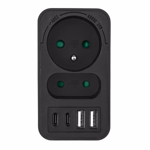 Maclean MCE249 F/B – mains socket splitter, 2 sockets, 4 USB ports: 2×USB-A and 2×USB-C PD 20 W, 1×16 A + 1×6 A
