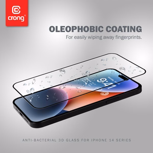 Crong Anti-Bacterial 3D Armor Glass 9H visą ekraną dengiantis grūdintas apsauginis stiklas, skirtas iPhone 14 Pro, su montavimo rėmeliu