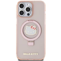 Hello Kitty žiedinis stovas blizgus Electrop Logo magnetinis dėklas telefonui iPhone 15 Pro Max - rožinis