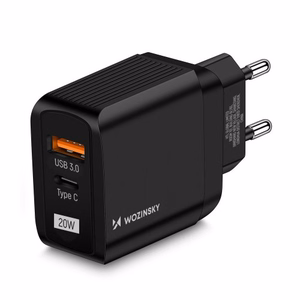 Įkroviklis Wozinsky GaN juodas 20W (USB / USB-C)