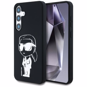 Karl Lagerfeld silikoninis grafiti Ikonik logotipas su magnetiniu Samsung Galaxy S25 dėklas juodas
