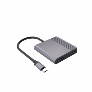 Gembird A-CM-COMBO3-04 USB Type-C 3-in-1 daugiafunkcis adapteris (2x USB prievadas + 2x HDMI + PD), tamsiai pilkas