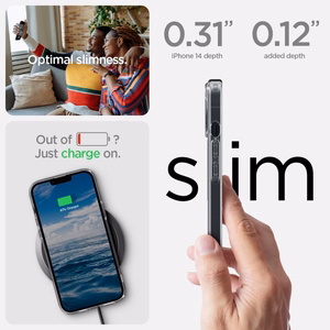 Spigen Ultra Hybrid magnetinis dėklas su MagSafe, skirtas iPhone 14 Plus – skaidriai pilkas