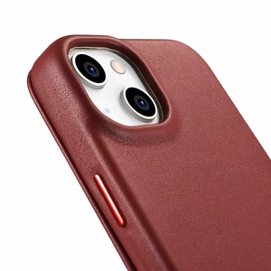 iCarer CE Premium odinis folio dėklas iPhone 14 Plus su MagSafe magnetiniu flipu - raudonas