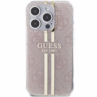 Guess IML 4G Gold Stripe dėklas telefonui iPhone 14 Pro Max - rožinis