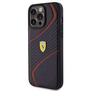 Ferrari Twist Metal Logo dėklas iPhone 15 Pro Max juodas