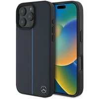Mercedes MB Mėlynos linijos odinis MagSafe dėklas iPhone 16 Pro Max - Tamsiai mėlynas