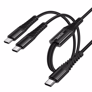Kabelis 2in1 USB C į USB C+C Hoco 1 m X123 juodas