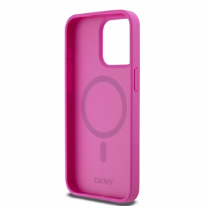 DKNY Odinis monogramos rašto metalinis logotipas Magnetinis dėklas telefonui iPhone 15 Pro Max - rožinis
