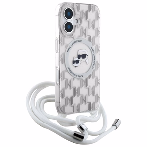 Karl Lagerfeld IML per petį monograminis Karl ir Choupette galvos MagSafe iPhone 16 dėklas - skaidrus