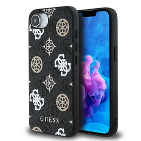 Guess PU 4G Peony dėklas telefonui iPhone 16e su MagSafe - juodas