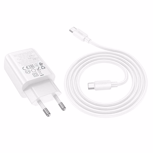 Įkroviklis telefonui Hoco USB A + USB C QC3.0 PD 3A 30W + kabelis USB C į USB C N63 baltas