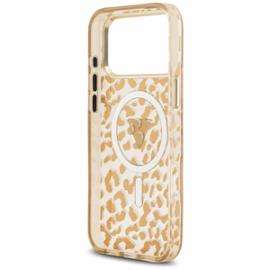 Guess Leopard Glitter Magnetinis dėklas telefonui iPhone 17 Pro Max - ruda