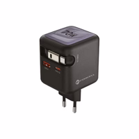 FORCELL F-ENERGY GaN III VT-R7 kelioninis įkroviklis su ištraukiamu kabeliu Type C ir 1x Type C, 1x USB A įkrovimo prievadais PD QC4.0 3A 70W pilkas