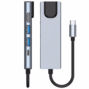 HUB Tech-Protect V3 5in1 USB-C - USB-A 3.0 / USB-A 2.0 / USB-C / HDMI / RJ45 - pilkas