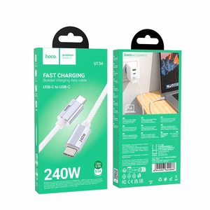 Kabelis USB C į USB C Hoco QC3.0 PD 5A 240W 1,8 m U134 pilkas