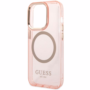 Guess GUHMP14XHTCMP iPhone 14 Pro Max 6.7" rožinis/rožinis kietas dėklas Auksinis Kontūras Permatomas Magnetinis