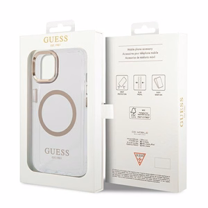 Guess GUHMP14MHTRMD iPhone 14 Plus 6.7 "auksinis / auksinis kietas dėklas Metalinis kontūras Magnetinis