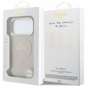 Guess Saffiano Peony & Ring MagSafe dėklas, skirtas iPhone 17 Pro / 18 Pro, rožinis
