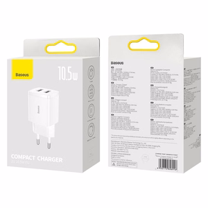 Baseus įkroviklis Compact 2 x USB baltas 10,5w