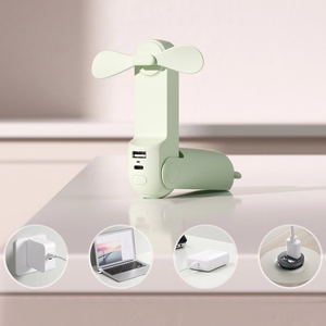 Jisulife Life8 Plus nešiojamasis rankinis USB ventiliatorius su išorinės baterijos funkcija ir žibintuvėliu, 4500 mAh, žalias