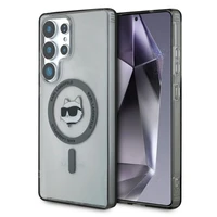 Karl Lagerfeld mygtukinis Choupette Head atspausdintas logotipas Magnētinis Samsung Galaxy S25 Ultra dėklas juodas