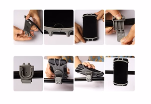 Pasukamas silikoninis dviračio laikiklis su keičiama galvute - juodas