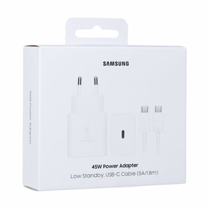 Įkroviklis Samsung EP-T4511XWEGEU 45W USB-C su USB-C į USB-C kabeliu 1.8 m, baltas