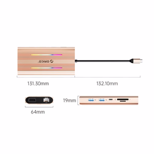 Orico XDR 12in1 RGB USB-C Docking Station 3x USB-A USB-C PD 100W HDMI 4K VGA RJ45 Gigabit SD and microSD Card Reader - Rose Gold