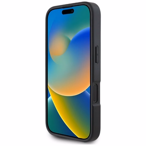 Karl Lagerfeld HC Grūdinto PU dėklas su kortelių skyriumi ir metaliniu Elong iPhone 16 - juodas