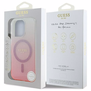Guess IML Blizgučių gradientas Magnetinis dėklas telefonui iPhone 16 Pro - rožinis