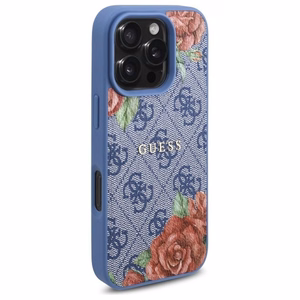 Guess 4G gėlių rašto Magnetinis dėklas iPhone 16 Pro - mėlynas