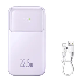 Išorinė baterija Baseus Comet Series su ekranu 10000mAh 22,5W (violetinė) + USB-A / USB-C laidas