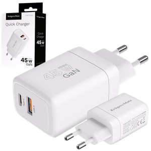 Kruger&Matz 45 W GaN tinklo įkroviklis su Power Delivery ir Quick Charge