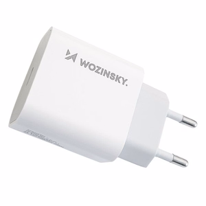 Įkroviklis Wozinsky Quick Charge, baltas PD 20W + Type-C / Lightning baltas laidas 100cm