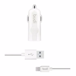 Budi BD062L automobilinis įkroviklis su 1 USB-A jungtimi, su LED indikatoriumi, su Lightning laidu