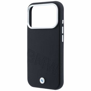 BMW dėklas, skirtas IPHONE 18 Pro/17 Pro suderinamas su „MagSafe“ (Sign Inclined Deboss Letters) (spalva: juoda)