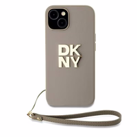 DKNY Dėklas telefonui su dirželiu ir logotipu iPhone 15 Plus - smėlio spalvos