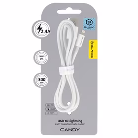 Blavec Kabelis Candy pintas - USB į Lightning - 2,4A 3 metrai Apple CarPlay (CCA-UL24W30) balta