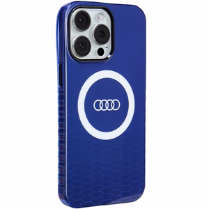 Audi IML Didelis Logotipas Magnetinis dėklas telefonui iPhone 15 Pro Max - mėlynas