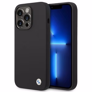 BMW Silicone Metal Logo Case for iPhone 14 Pro - Black